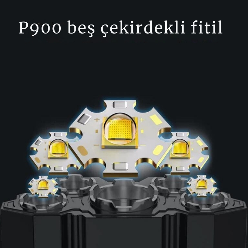Şarj edilebilir kafa lambası Feneri 5 LED far dahili pil