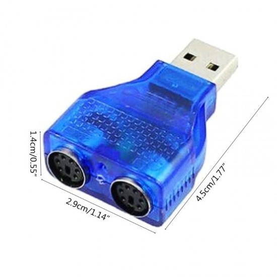 PS2 Klavye/Mouse USB 2.0'a Çevirici Adaptör Çipli, Mavi