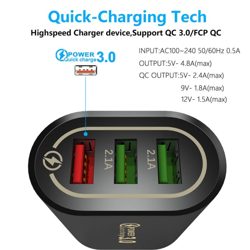 3 Port USB hızlı şarj r QC 3.0 hızlı şarj adaptörü cep telefonu hızlı şarj cihazı