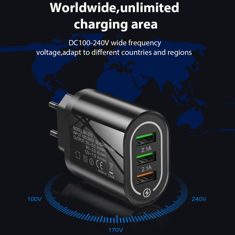 3 Port USB hızlı şarj r QC 3.0 hızlı şarj adaptörü cep telefonu hızlı şarj cihazı