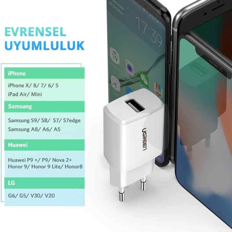 Ugreen 2.1A Seyahat USB Şarj Cihazı Beyaz Ugreen 2.1A Seyahat USB Şarj Cihazı Beyaz