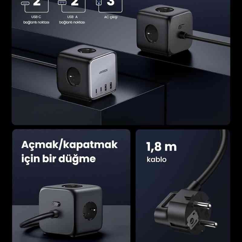 UGREEN DigiNest Cube 65W Güç Şeridi GaN USB C Şarj Cihazı