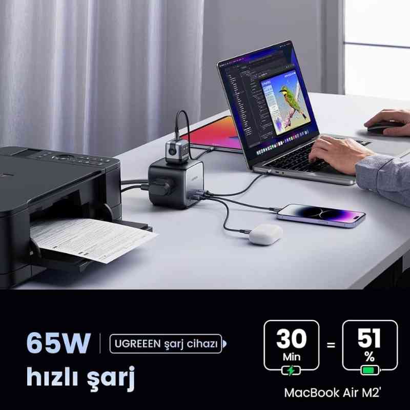 UGREEN DigiNest Cube 65W Güç Şeridi GaN USB C Şarj Cihazı