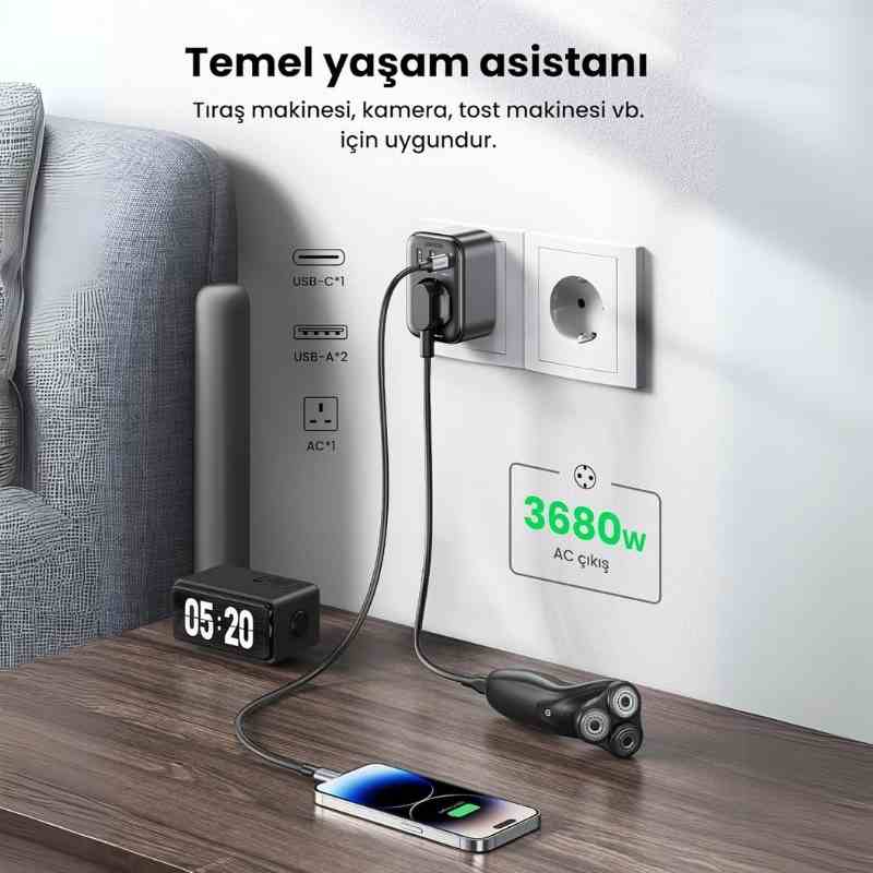 UGREEN USB soketi 30W hızlı şarj USB C soket adaptörü