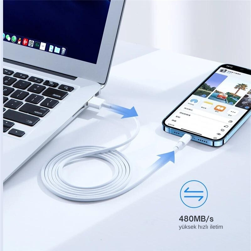 Apple iPhone X XR XS 14 8 7 6S 6 artı 13 12 11 Pro Max iPad USB şarj kablosu 1.2 mt