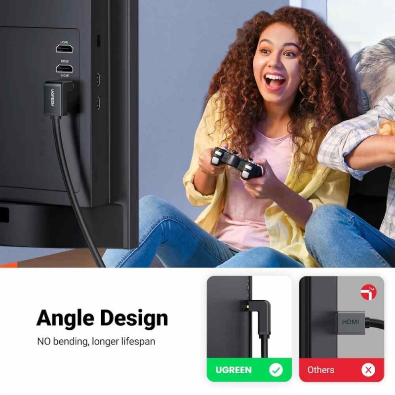 UGREEN HDMI kablosu 4K 90 derece açılı fiş 1 metre