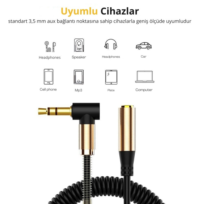 3.5 mm erkek 3.5 mm dişi jack spiral uzatma kablosu aux ses kablosu