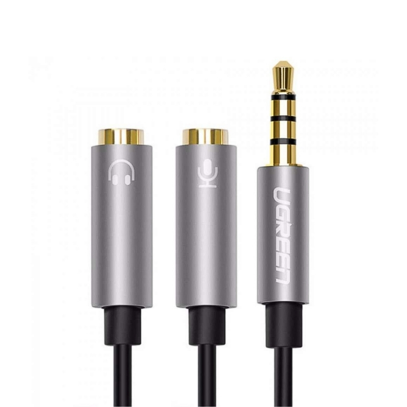 Ugreen 3.5mm Erkek - 2 Dişi Ses Kablosu Alüminyum Kasa Gri 20 cm