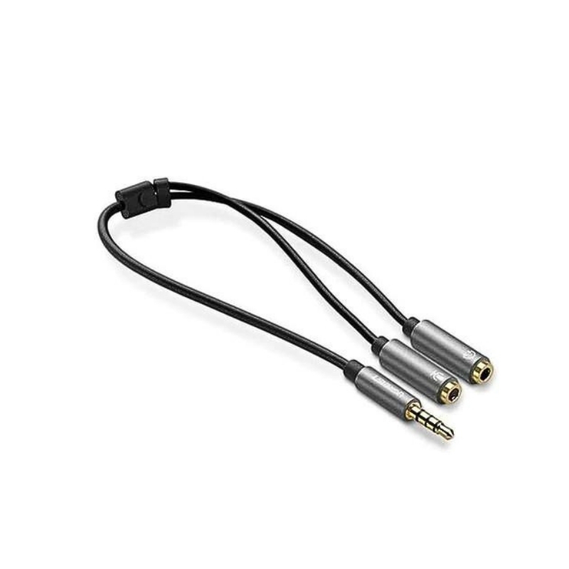 Ugreen 3.5mm Erkek - 2 Dişi Ses Kablosu Alüminyum Kasa Gri 20 cm