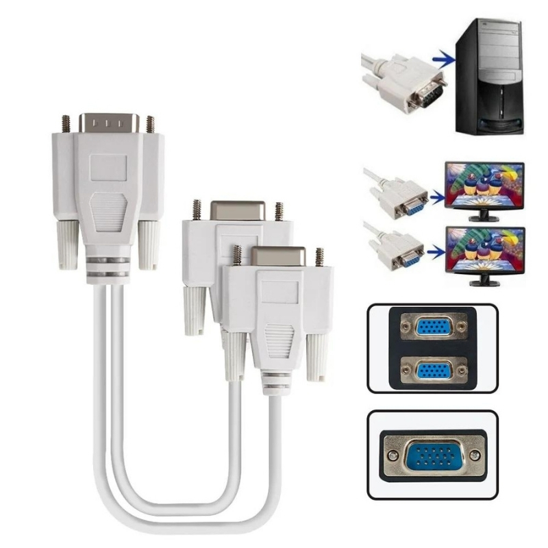 VGA to 2 VGA 30 cm kablo monitör adaptörü Splitter kablosu VGA to 2 VGA 30 cm kablo monitör adaptörü Splitter kablosu