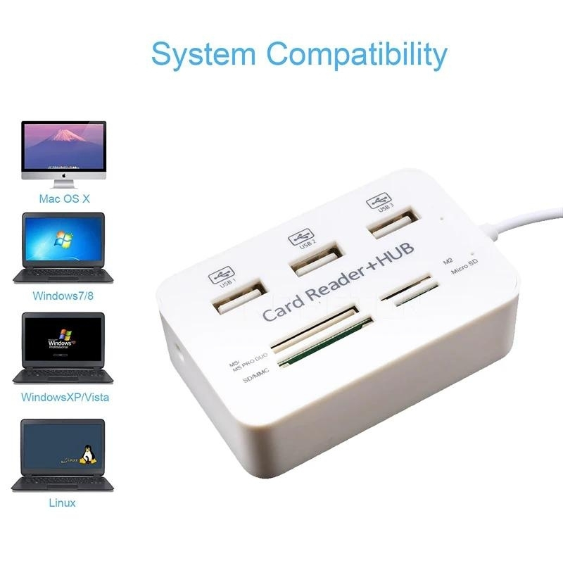 3 Port Usb 7 in 1 Ms Sd M2 Tf bellek kart okuyucu