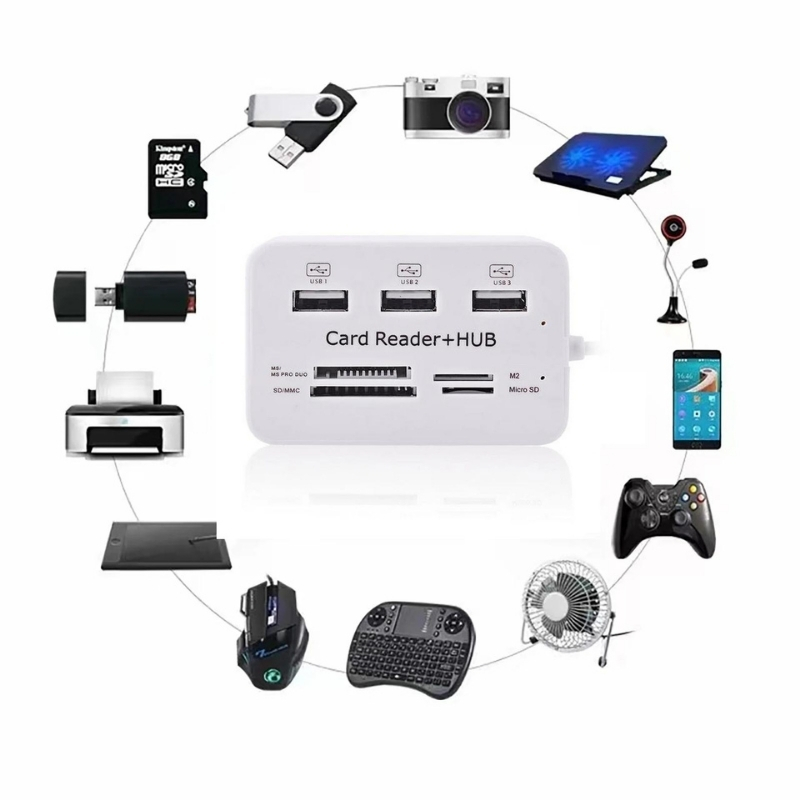 3 Port Usb 7 in 1 Ms Sd M2 Tf bellek kart okuyucu