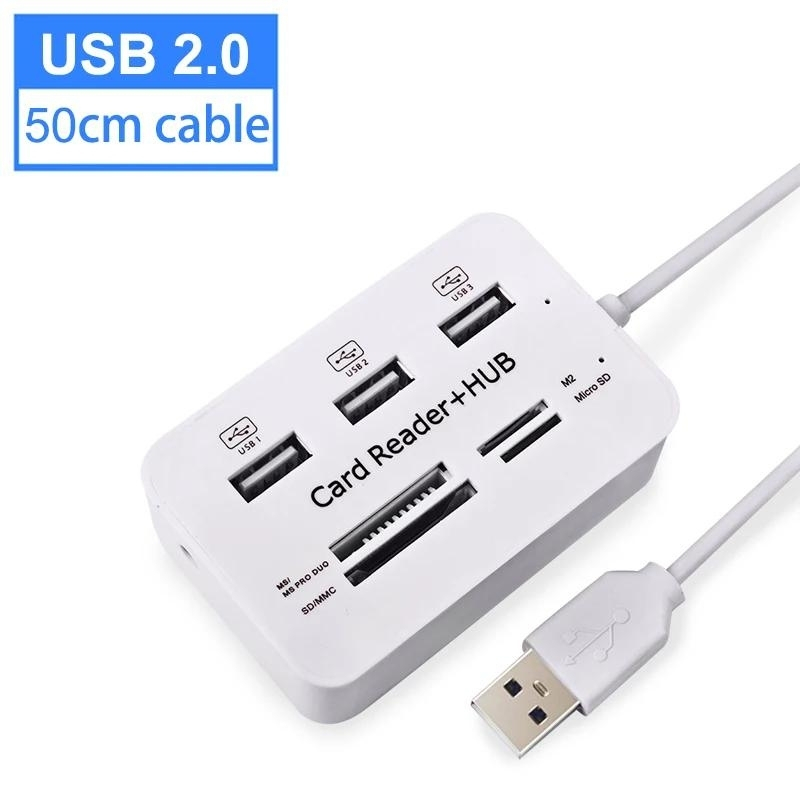 3 Port Usb 7 in 1 Ms Sd M2 Tf bellek kart okuyucu
